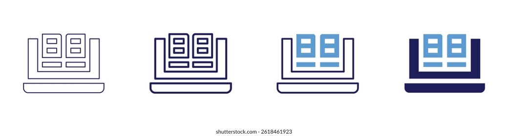 Laptop hunt icon in 4 different styles. Thin Line, Line, Bold Line, Duotone. Duotone style. Editable stroke.