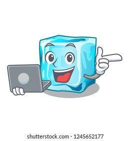 With laptop Ice cubes shape on the cartoon