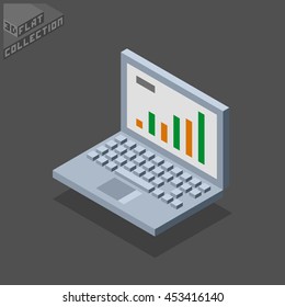 Laptop Icon. 3D Isometric Low Poly Flat Design. Vector illustration.