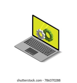 Laptop icon 3D on white background,gear,isometric,symbol