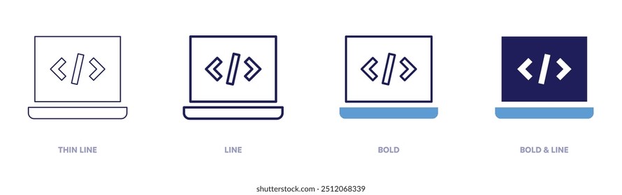 Laptop icon in 4 different styles. Thin Line, Line, Bold, and Bold Line. Duotone style. Editable stroke.