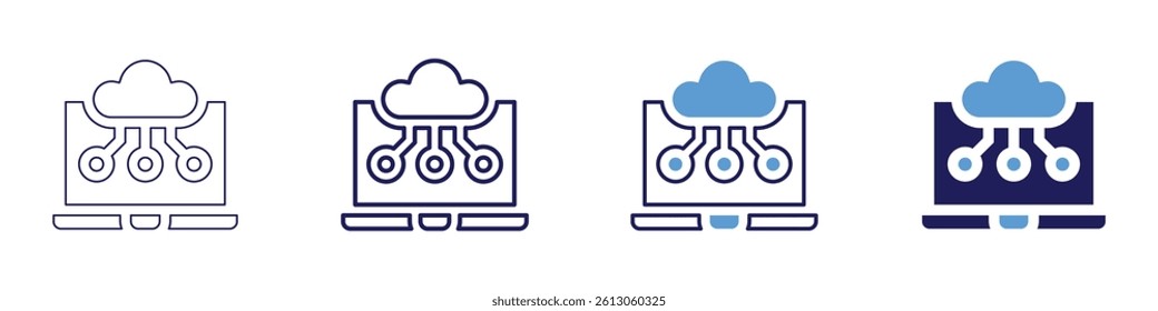 Laptop backup​ icon in 4 different styles. Thin Line, Line, Bold Line, Duotone. Duotone style. Editable stroke.