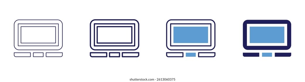Laptop analysis​ icon in 4 different styles. Thin Line, Line, Bold Line, Duotone. Duotone style. Editable stroke.