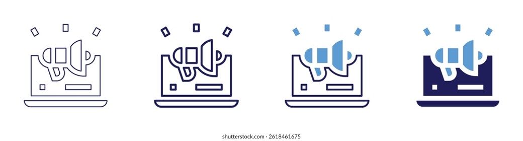 Laptop disposal​ icon in 4 different styles. Thin Line, Line, Bold Line, Duotone. Duotone style. Editable stroke.