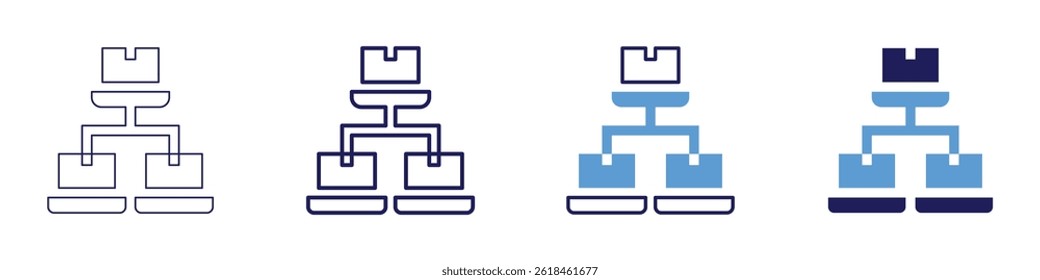 Pantallas de la computadora portátil​ icono en 4 estilos diferentes. Línea delgada, línea, línea en negrita, duotono. Estilo duotono. Trazo editable.