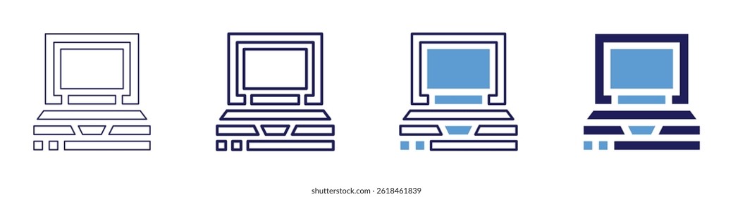 Laptop forums​ icon in 4 different styles. Thin Line, Line, Bold Line, Duotone. Duotone style. Editable stroke.