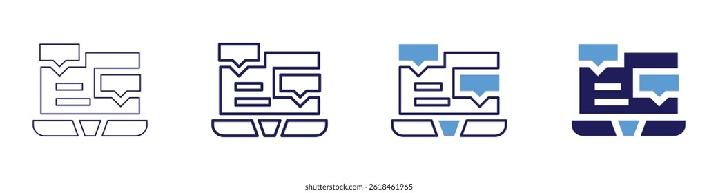 Laptop guides​ icon in 4 different styles. Thin Line, Line, Bold Line, Duotone. Duotone style. Editable stroke.