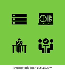 laptop icon. 4 laptop set with meeting, student, seo and web and server vector icons for web and mobile app