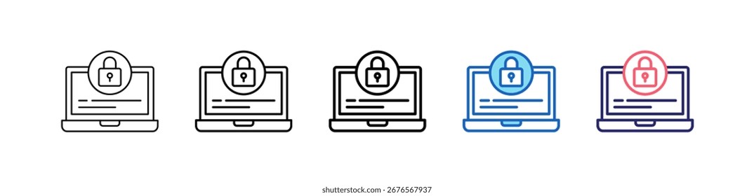 Laptop Icon In 5 Different Styles Set Collection.