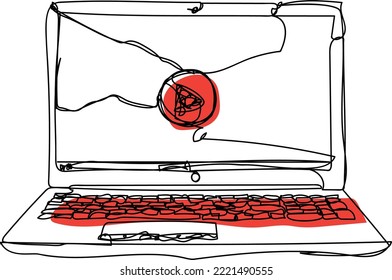 Laptop icon with abstract line art style. 