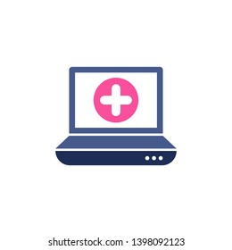 Laptop icon with add sign. Notebook icon and new, plus, positive symbol 