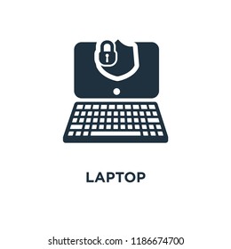 Laptop icon. Black filled vector illustration. Laptop symbol on white background. Can be used in web and mobile.