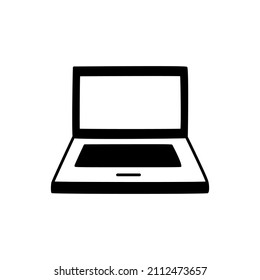 Laptop Icon in black flat glyph, filled style isolated on white background