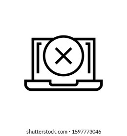 Laptop icon with cancel sign in lineart style on white background, Notebook icon and close, delete, remove symbol 