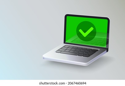 Laptop icon check mark, notebook approve, computer accept. Vector illustration