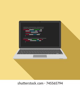 Laptop icon with code editor on screen. vector