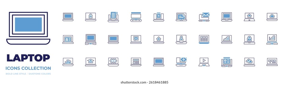 Laptop icon collection. Bold line style. Duotone colors. laptop, learning.