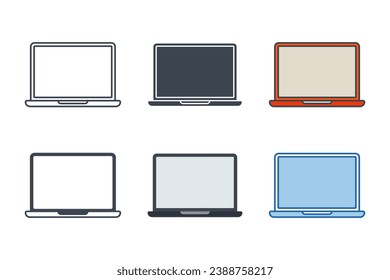 colección de iconos de laptop con estilos diferentes. símbolo del icono del monitor de ordenador portátil ilustración del vector aislado en fondo blanco
