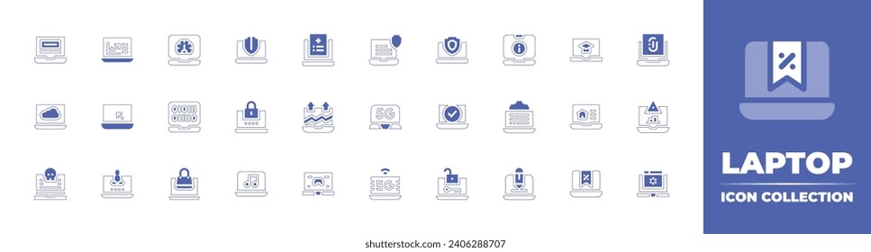 Laptop icon collection. Duotone color. Vector and transparent illustration. Containing laptop, dashboard, information, binary, management, online shopping, comment, report, authentication, marketing.