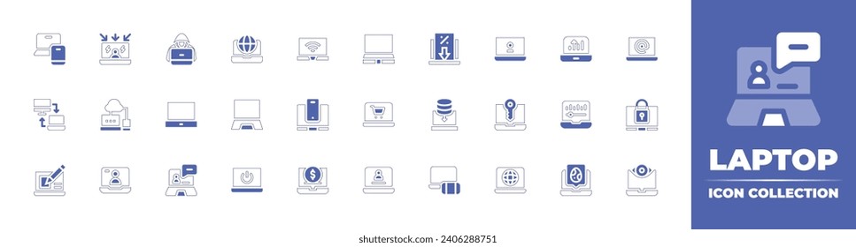 Laptop icon collection. Duotone color. Vector and transparent illustration. Containing technology, laptop, local network, online shopping, web design, account, hacker, laptop computer, teacher.