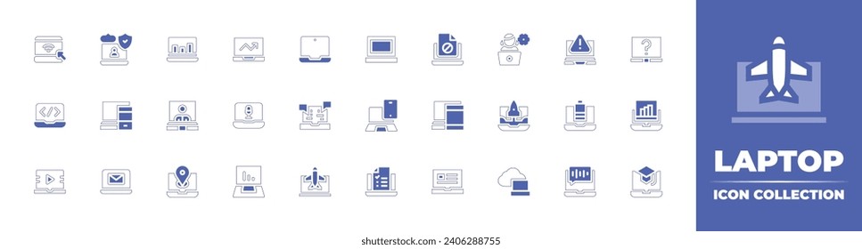 Laptop icon collection. Duotone color. Vector and transparent illustration. Containing laptop, responsive design, media, online learning, laptop computer, stats, system administrator, videoconference.