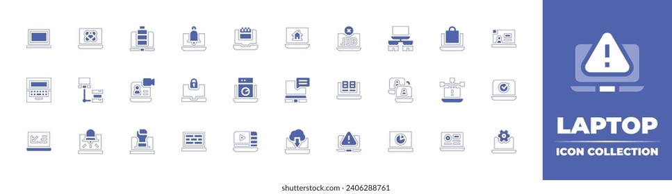 Laptop icon collection. Duotone color. Vector and transparent illustration. Containing laptop, computer, online store, video call, networking, fist, analytics, appointment, video lecture, speed.