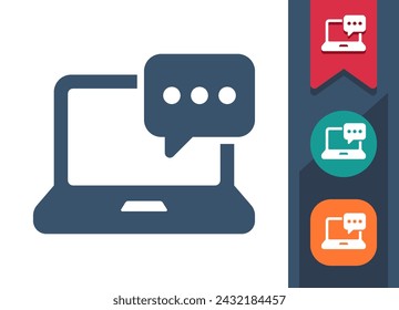 Laptop Icon. Computer, Chat Bubble, Speech Bubble, Instant Messaging, Message. Professional, pixel perfect vector icon.