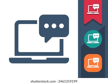 Laptop Icon. Computer, Chat Bubble, Speech Bubble, Instant Messaging, Message. Professional, pixel perfect vector icon.