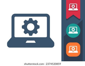 Laptop Icon. Computer, Cog, Gear, Settings, Optimization. Professional, pixel perfect vector icon.