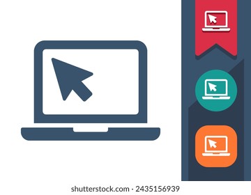 Laptop Icon. Computer, Cursor Arrow. Professional, pixel perfect vector icon.
