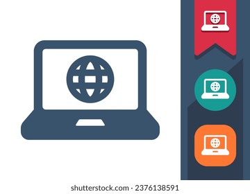 Icono de portátil. Computadora, Globe, Internet, Red. Icono de vector perfecto en píxeles y profesional.