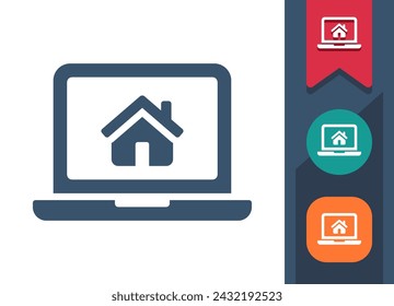 Laptop-Symbol. Computer, Haus, Immobilien, Online, Architektur. Professionelles, pixelperfektes Vektorsymbol.