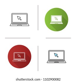 Laptop icon. Computer. Internet surfing. Flat design, linear and color styles. Isolated vector illustrations