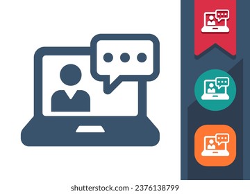 Laptop Icon. Computer, Man, Teacher, Online Course, Video Conference, Chat Bubble, Streaming, Streamer. Professional, pixel perfect vector icon.