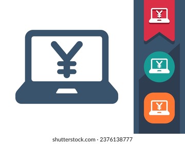 Laptop Icon. Computer, Money, Finance, Online Shopping, E-Commerce, Yen, Yuan. Professional, pixel perfect vector icon.