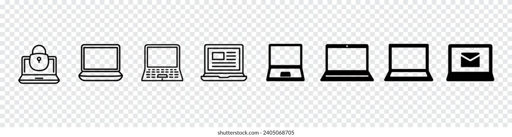 Laptop icon, Computer monitor icon. Click in laptop vector icon. Laptop vector icon. Computer icons, Laptop with pointer or cursor icons isolated. Notebook screen template.