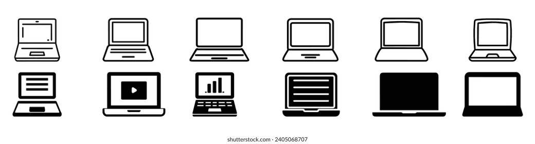 Laptop icon, Computer monitor icon. Click in laptop vector icon. Laptop vector icon. Computer icons, Laptop with pointer or cursor icons isolated. Notebook screen template.