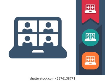 Laptop Icon. Computer, People, Video Call, Conference Call, Video Conference. Professional, pixel perfect vector icon.