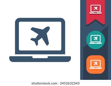 Laptop Icon. Computer, Plane, Airplane, Flight Booking, Travel. Professional, pixel perfect vector icon.