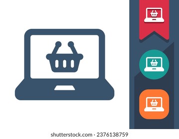 Laptop Icon. Computer, Shopping Basket, Online Commerce, E-shopping, E-commerce. Professional, pixel perfect vector icon.