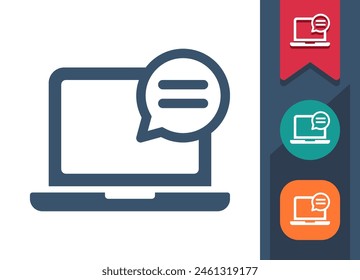 Icono de portátil. Computadora, Burbuja de voz, Chat, Mensaje instantáneo, Mensaje. Profesional, ícono de Vector perfecto píxel.