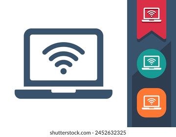 Laptop Icon. Computer, WiFi, Wi-Fi, Wireless, Internet. Professional, pixel perfect vector icon.