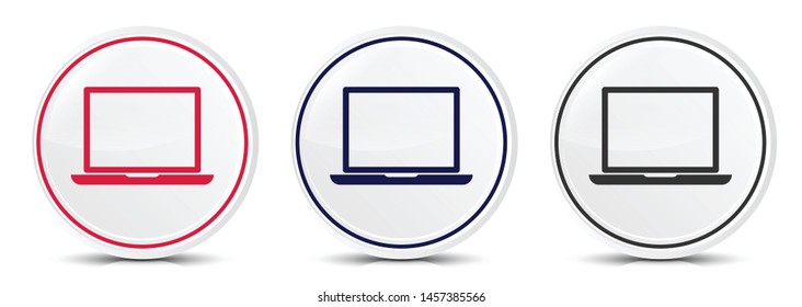 Laptop icon crystal flat round button set illustration design isolated on white background