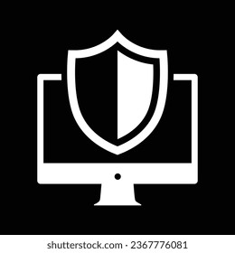 Laptop icon. Cyber security, protect your computer. Notebook with shield. Privacy protection concept.