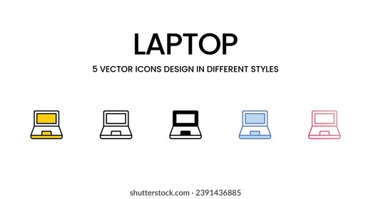 Diseño de iconos para portátiles en estilo Cinco con pulsación editable. Línea, Sólido, Línea plana, Color de tono Duo y Línea de degradado de color. Adecuado para diseño de páginas Web, aplicaciones móviles, UI, UX y GUI.