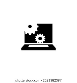 Diseño de icono de computadora portátil con símbolo de engranaje o símbolo de reparación