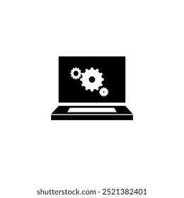 design de ícone de laptop com símbolo de engrenagem ou símbolo de reparo