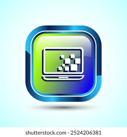 Laptop Icon Design Illustration, Computer Icon For Apps and Websites, Glossy Square Button Design