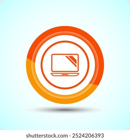 Laptop Icon Design Illustration, Computer Icon For Apps and Websites, Orange Color Button Design