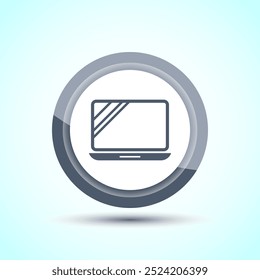 Laptop Icon Design Illustration, Computer Icon For Apps and Websites, Gray Color Button Design
